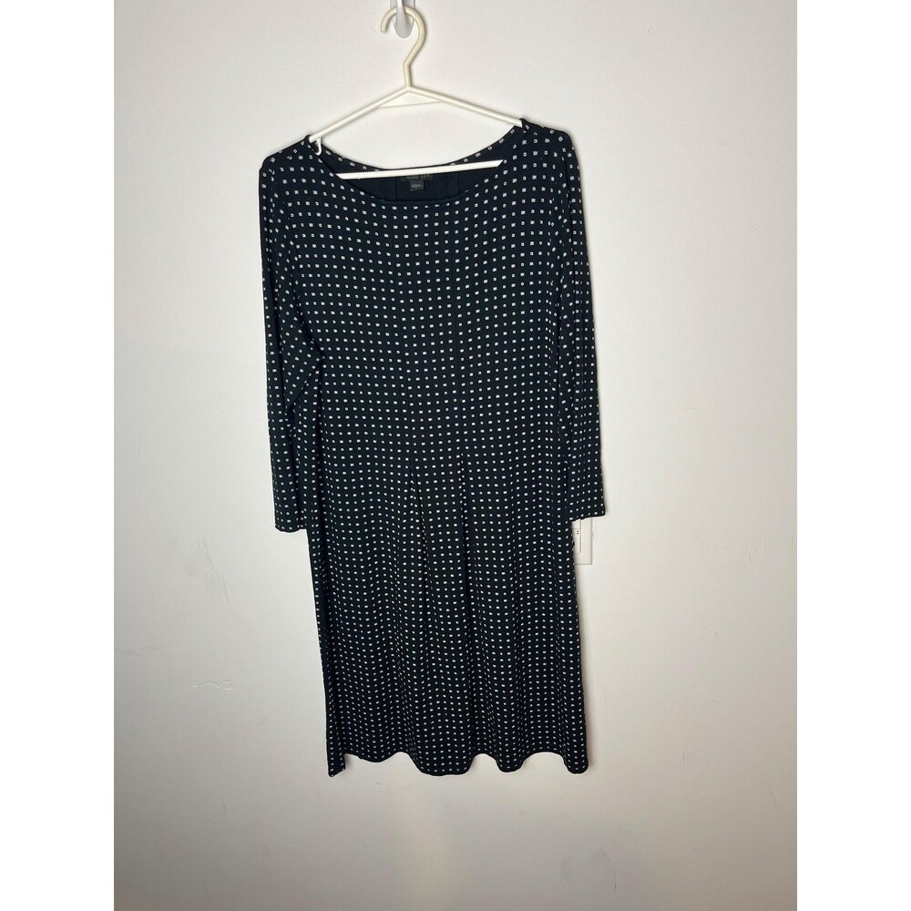 J. Jill Wearever Collection Dress Womens Medium Black White Geo Print 3/4 Sleeve